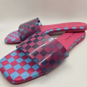 Gianni Bini Cobitwo Checkered Square Toe Slip On Flat Sandals 7